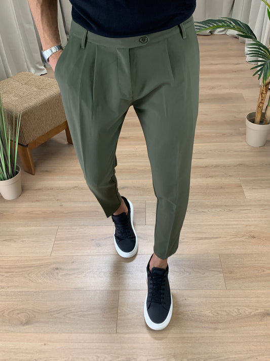 Pantalone Venezia con Pinces e piega centrale col. Verde Militare