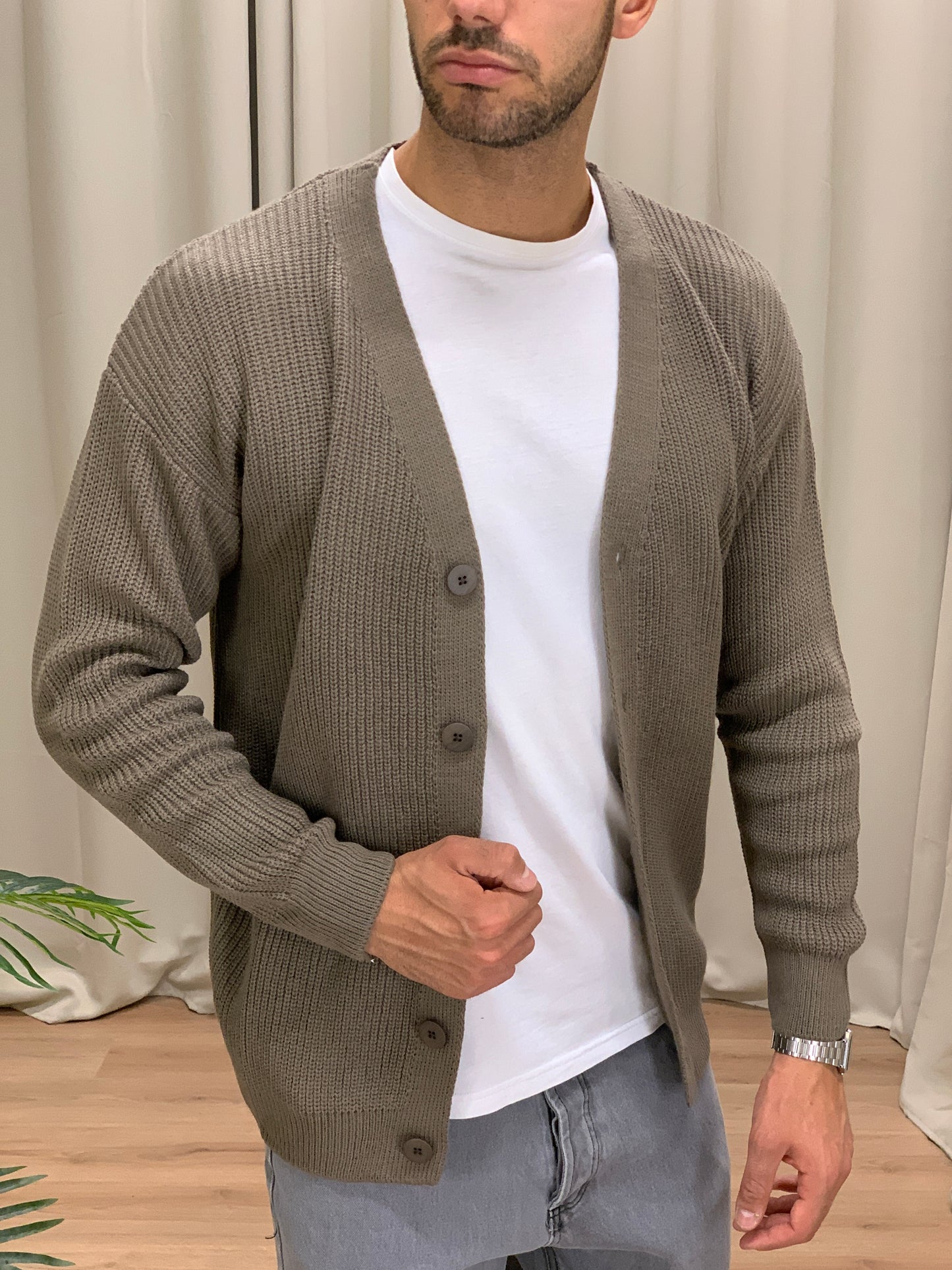 Cardigan Ozzy con Bottoni misto lana col. Marrone