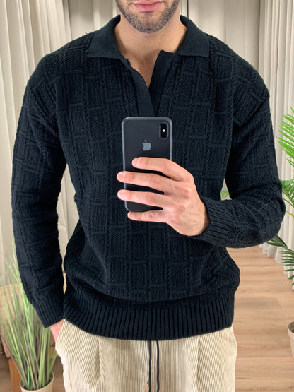 Maglia Nizz Traforata con Scollo a Polo col. Nero