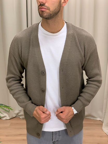 Cardigan Ozzy con Bottoni misto lana col. Marrone