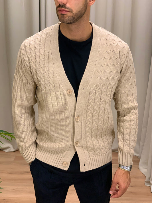 Cardigan Boem Multritrama misto lana col. Beige