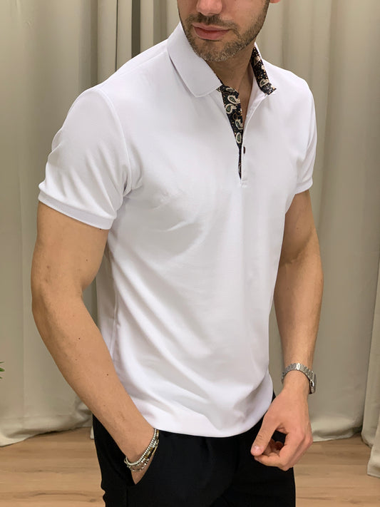 Polo Laurent effetto Piquet col. Bianco