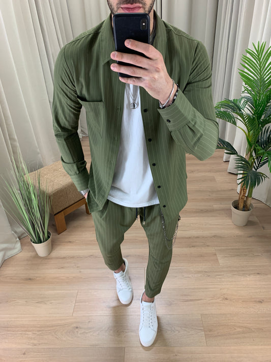 Completo Gessato Pantalone + Camicia col. Verde Militare