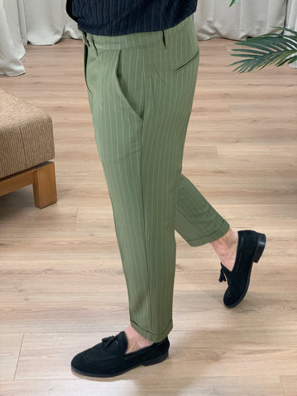 Pantalone Varsavia Gessato con risvolto col. Verde Militare