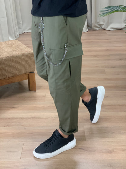 Pantalone Kor con Tasconi Laterali e Catena col. Verde Militare