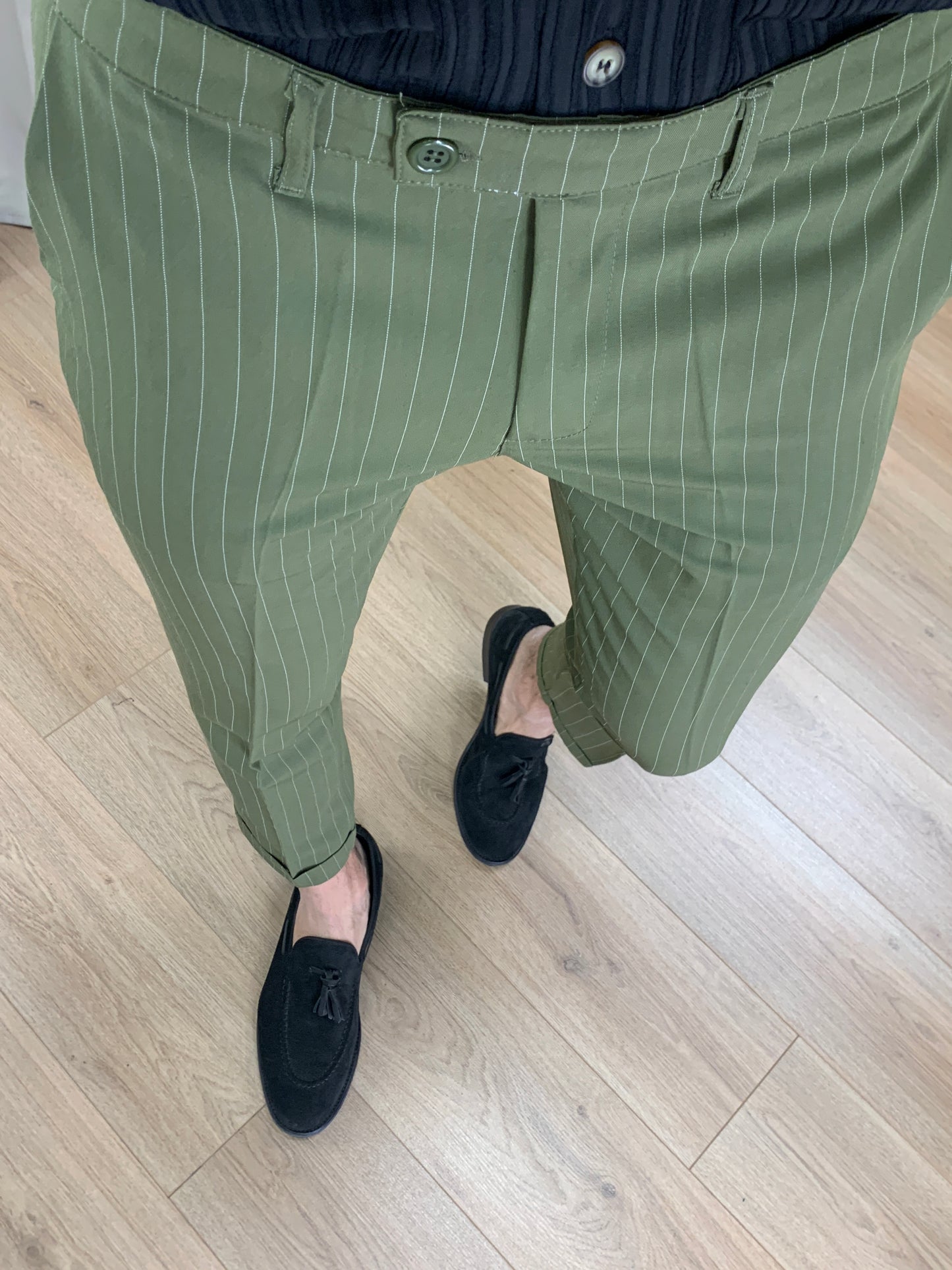 Pantalone Varsavia Gessato con risvolto col. Verde Militare