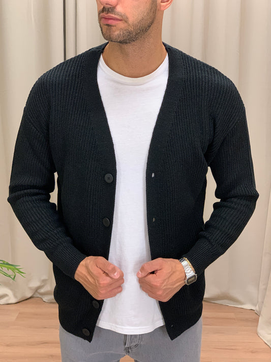 Cardigan Ozzy con Bottoni misto lana col. Nero