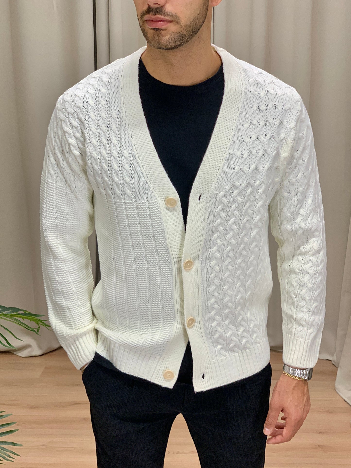 Cardigan Boem Multritrama misto lana col. Panna