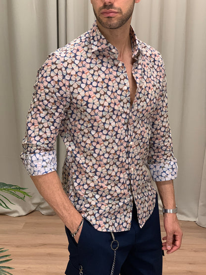 Camicia Nevio in Cotone con Fantasia col. Blu