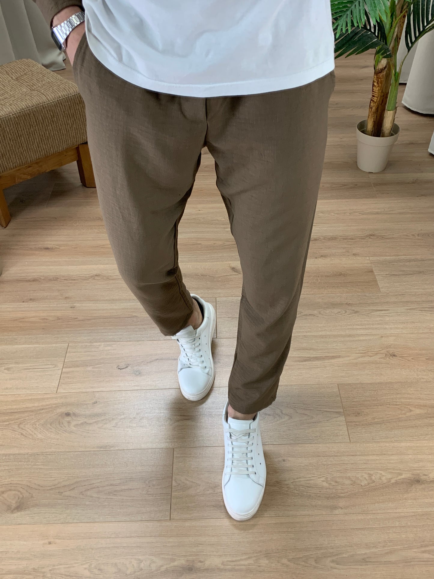 Completo 544 effetto Lino Pantalone + Camicia col. Tabacco