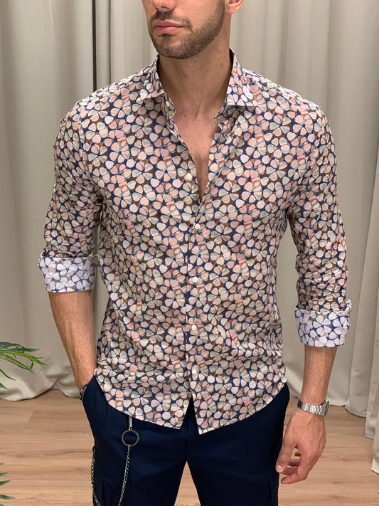 Camicia Nevio in Cotone con Fantasia col. Blu