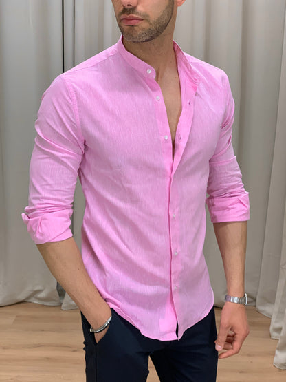 Camicia Santorini in Lino alla coreana col. Rosa