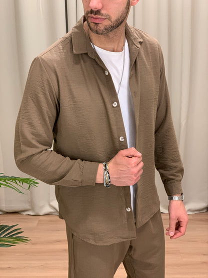 Completo 544 effetto Lino Pantalone + Camicia col. Tabacco