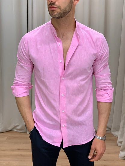 Camicia Santorini in Lino alla coreana col. Rosa