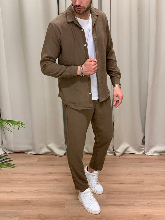 Completo 544 effetto Lino Pantalone + Camicia col. Tabacco