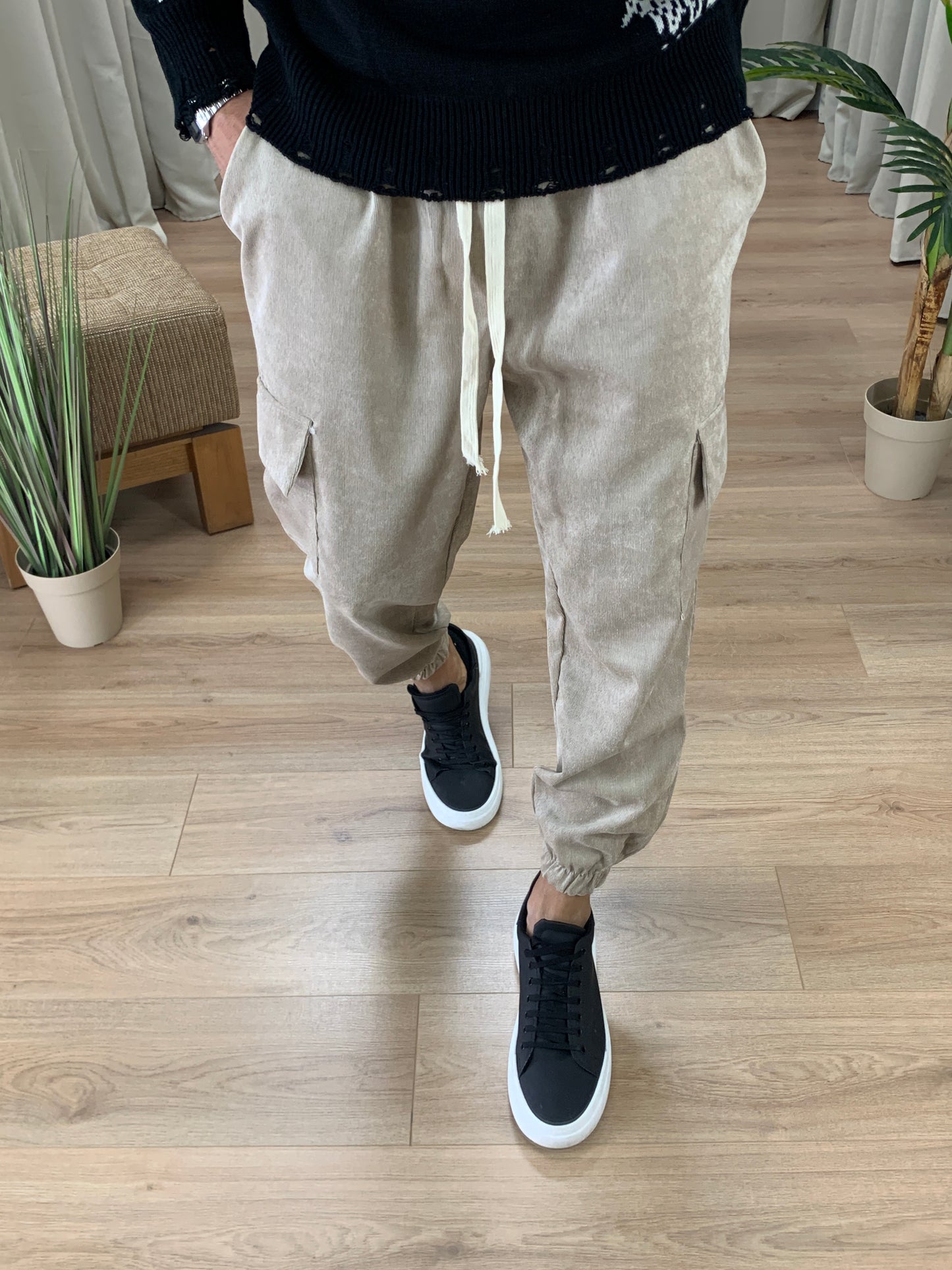 Pantalone Cargo Cooper in Velluto a Costine col. Beige