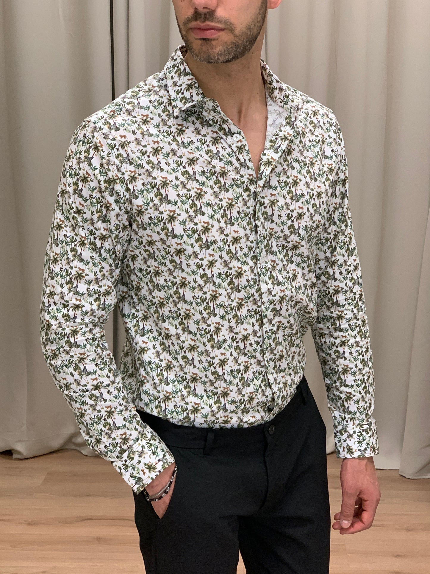 Camicia Green Jungle in Cotone con Fantasia col. Bianco