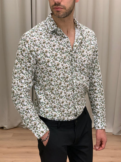 Camicia Green Jungle in Cotone con Fantasia col. Bianco