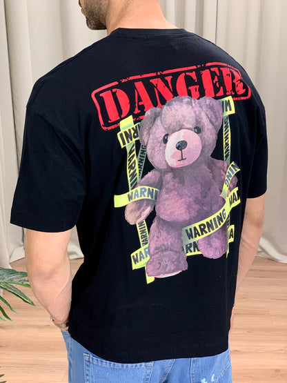 T-shirt Danger Bear con Stampa col. Nero