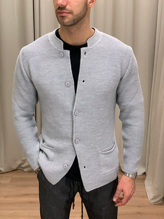 Giacca Cardigan in Maglia collo alla coreana col. Grigio