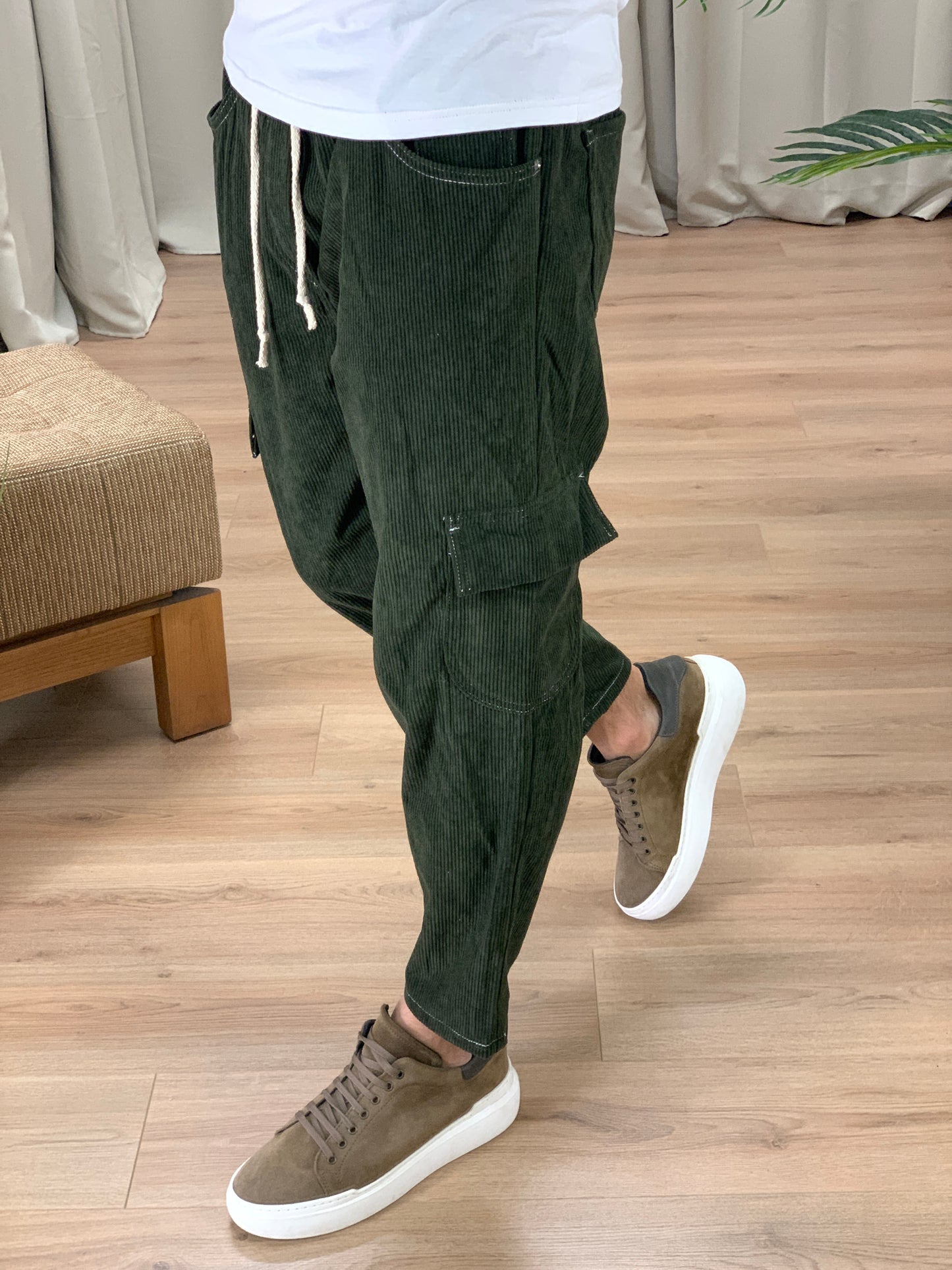 Pantalone Cargo Cisko in Velluto a Costine col. Verde Militare