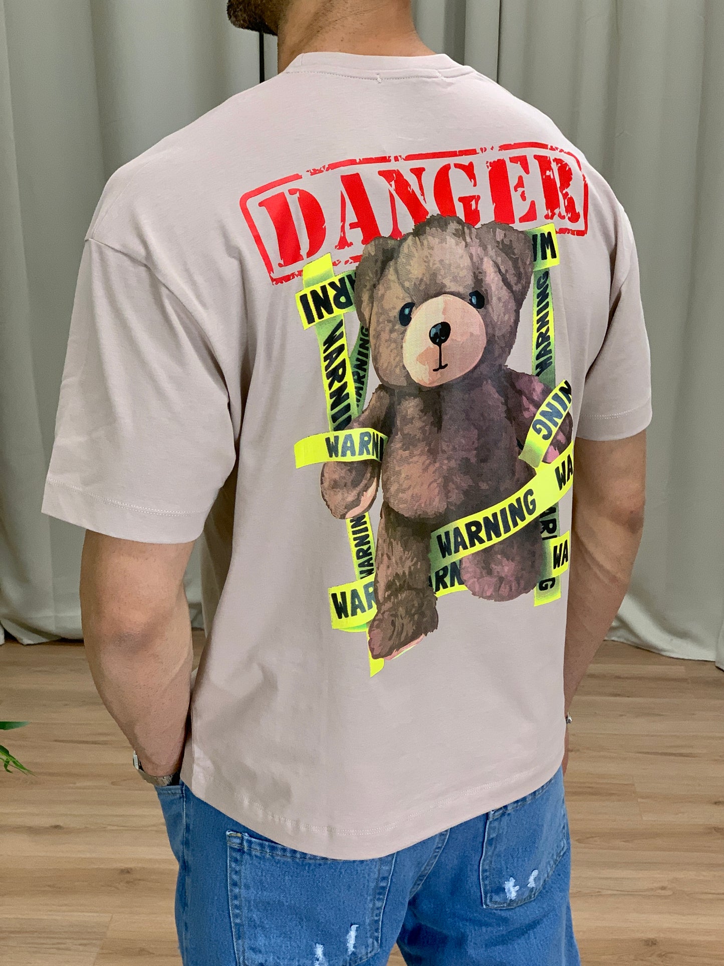 T-shirt Danger Bear con Stampa col. Beige