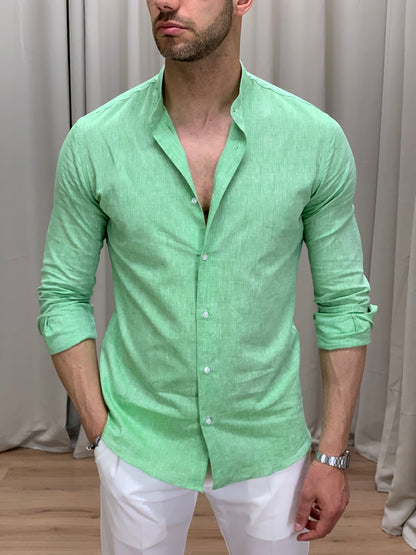 Camicia Santorini in Lino alla coreana col. Verde