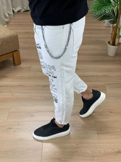 Jeans Chaos con stampa col. Bianco