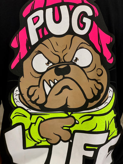 T-shirt Pug Life stampa sul retro col. Nero