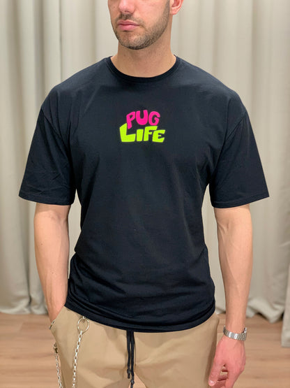 T-shirt Pug Life stampa sul retro col. Nero