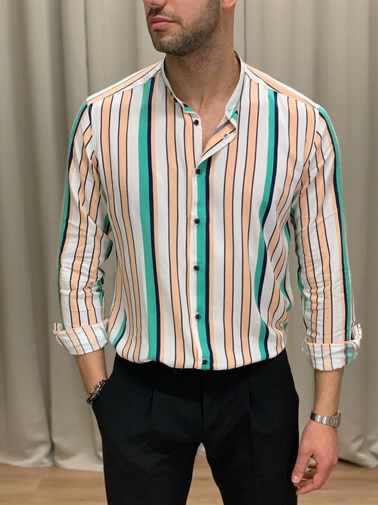 Camicia Geolier in viscosa a Righe col. Fantasia