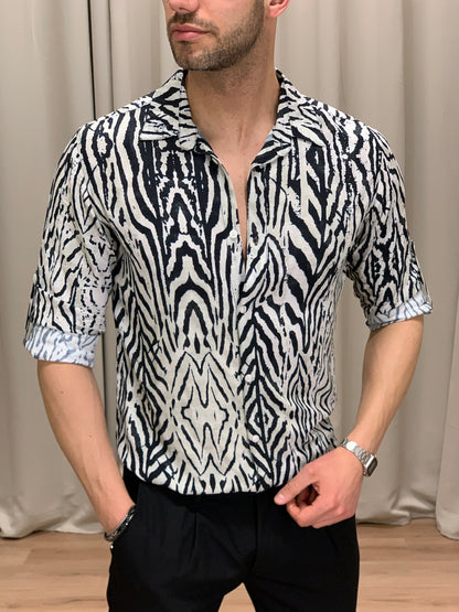 Camicia fantasia Animalier in viscosa col. Avorio
