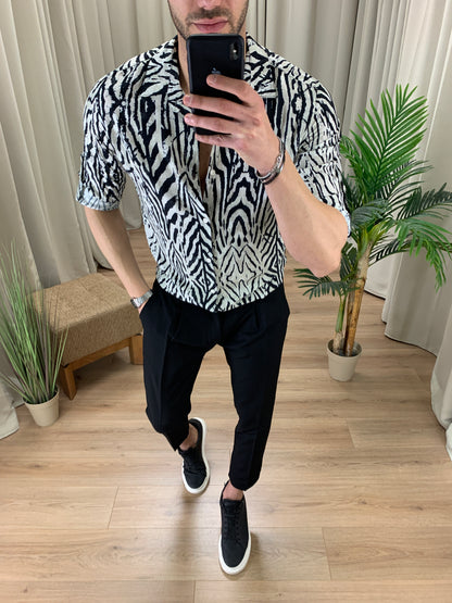 Camicia fantasia Animalier in viscosa col. Avorio
