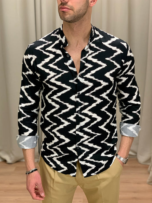 Camicia effetto Sfocato in viscosa col. Nero