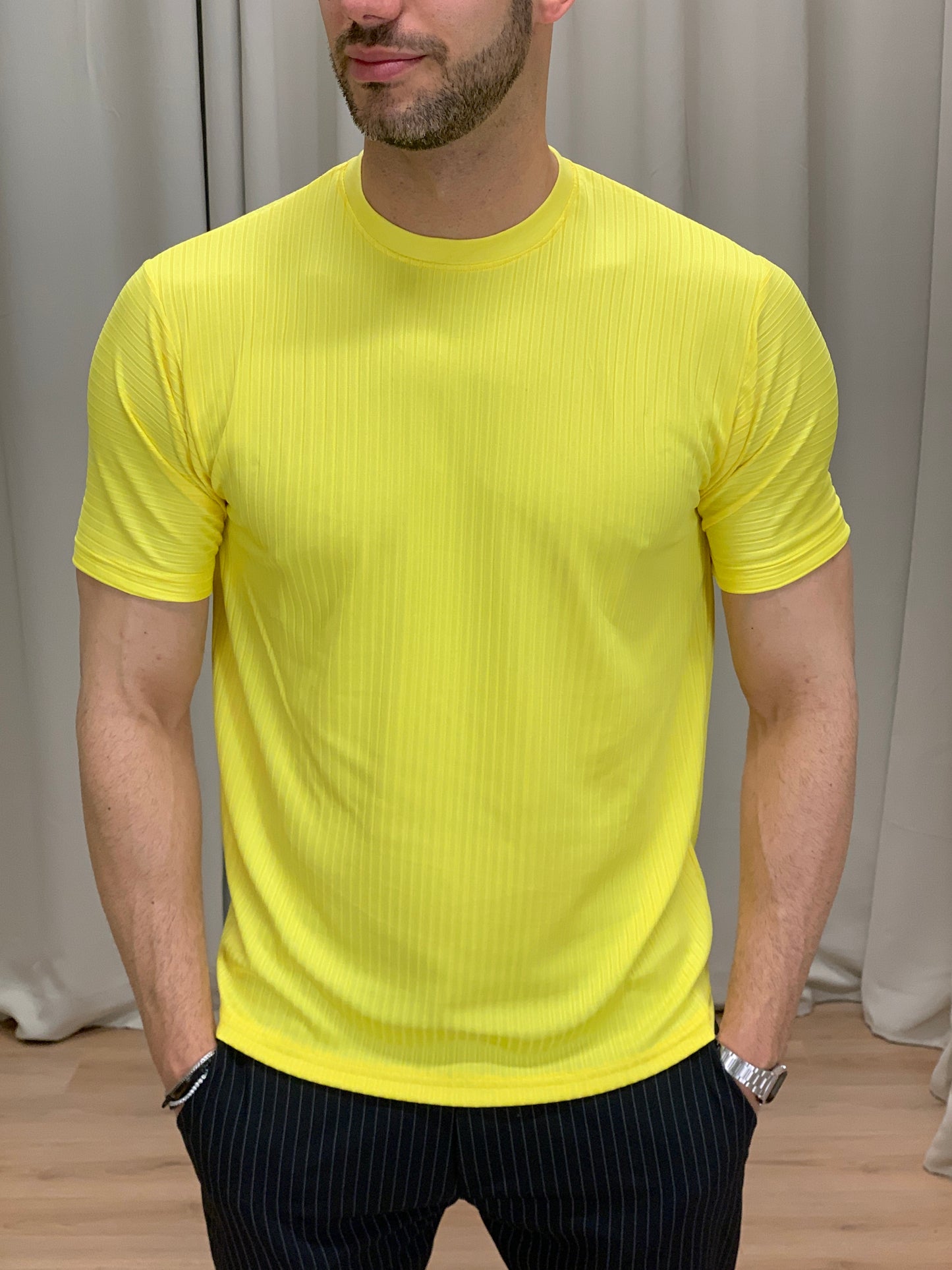 Tshirt a Coste in Rilievo slim col. Giallo