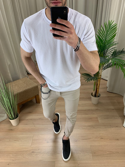 Tshirt a Coste effetto Tamponato col. Bianco
