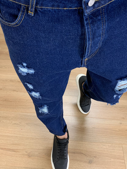 Jeans Barton con rotture col. Denim Scuro
