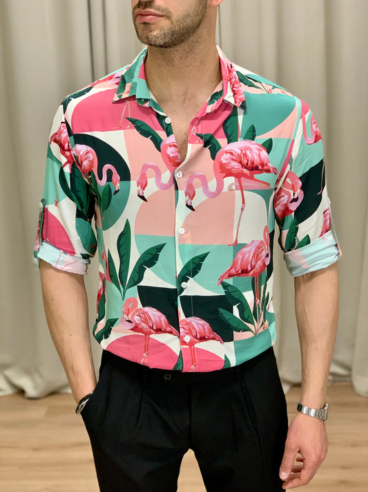 Camicia fantasia Fenix in viscosa col. Bianco
