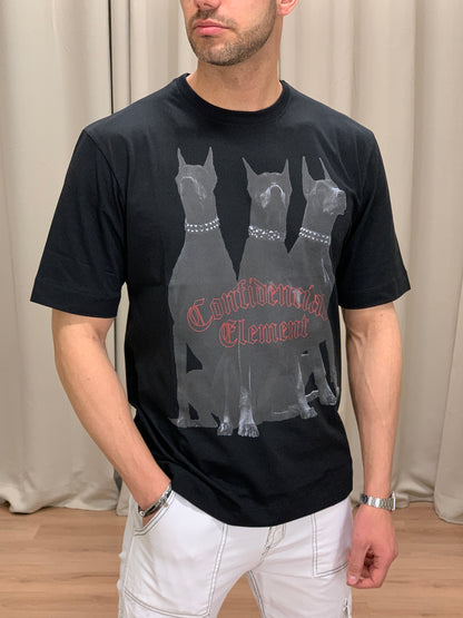 T-shirt stampa Triple Dobermann col. Nero