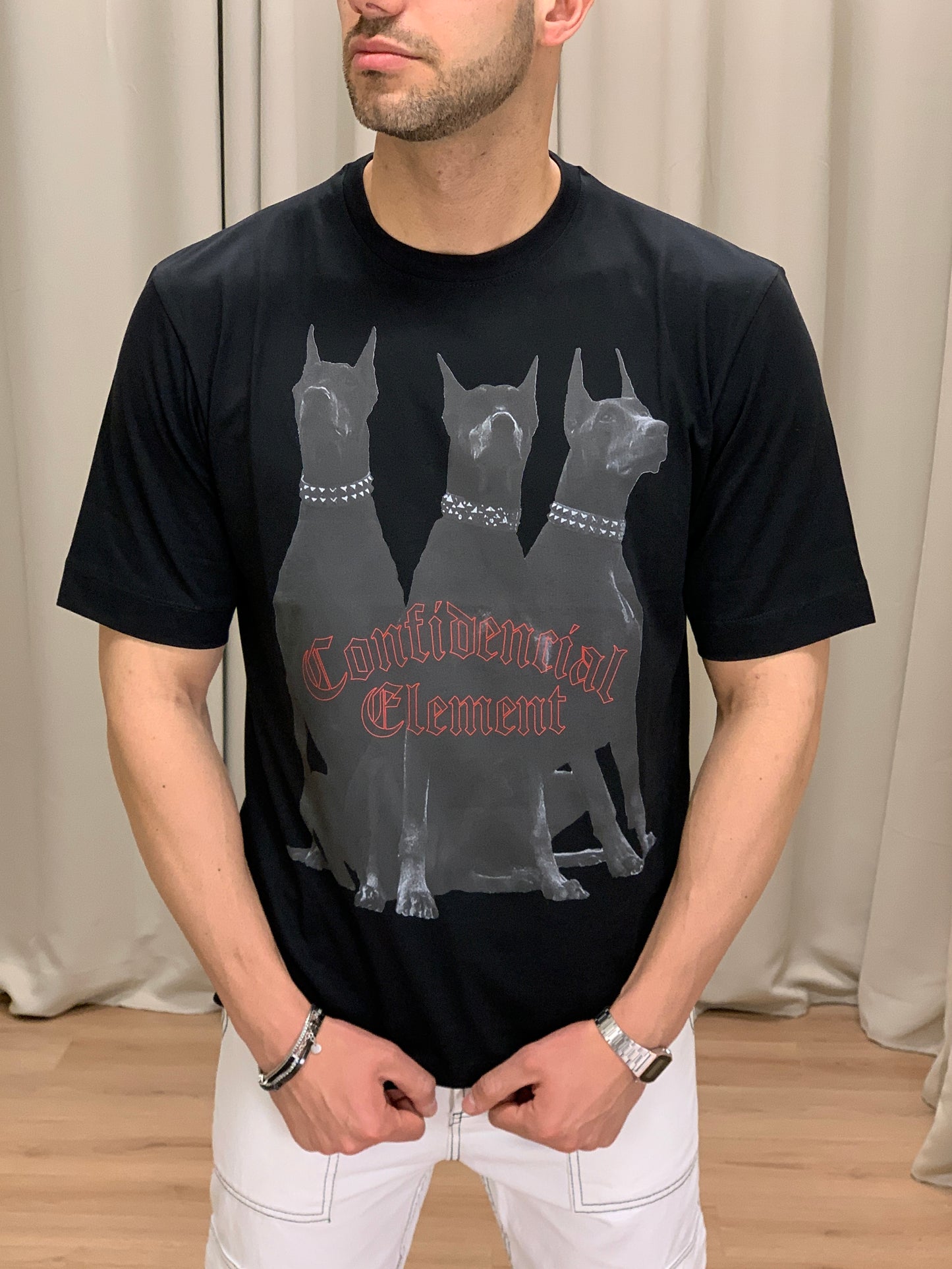 T-shirt stampa Triple Dobermann col. Nero