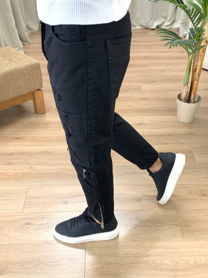 Jeans Biker London con Cerniere col. Nero