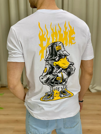 T-shirt Duck Flames col. Bianco