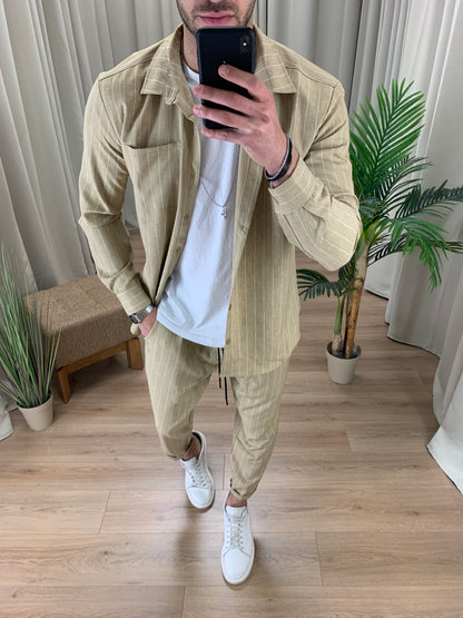 Completo Gessato Pantalone + Camicia col. Beige
