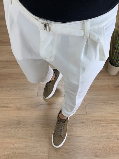 Pantalone Singapore con risvolto col. Bianco