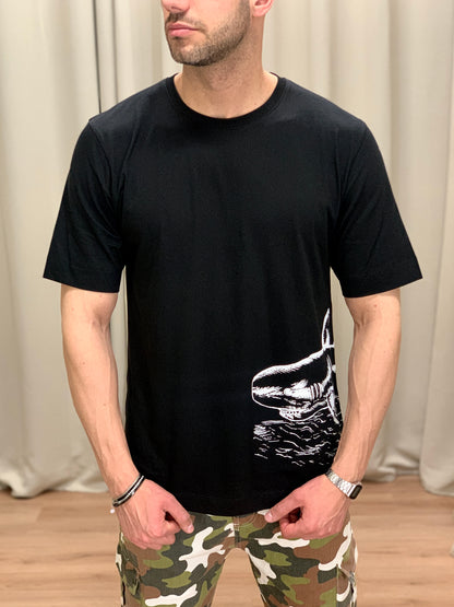 T-shirt Shark con stampa in Cotone col. Nero