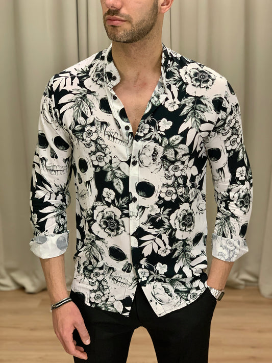 Camicia Fiori di Teschio in viscosa col. Bianco