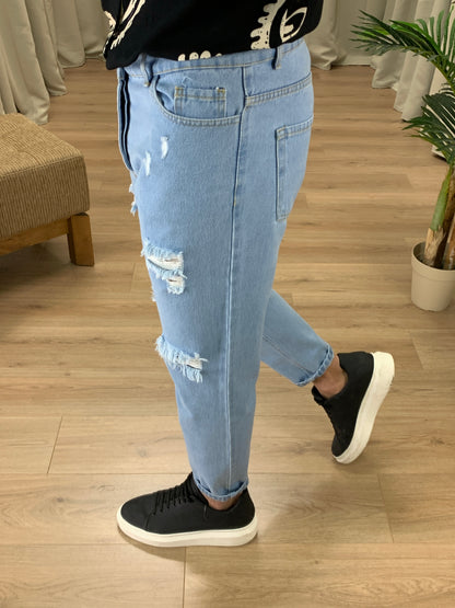 Jeans Enea regular con rotture col. Denim