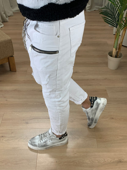 Jeans Biker Paris Zip col. Bianco
