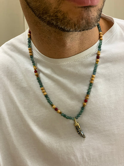 Collana in Pietre Naturali con Cornetto col. Verde
