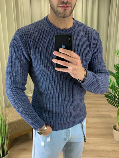 Maglioncino Napoleone girocollo trama Basic col. Blu